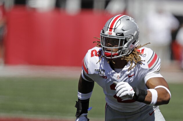 Ohio State defensive end Chase Young (2) rushes during the first half of an NCAA college football game against Indiana, Saturday, Sept. 14, 2019, in Bloomington, Ind. (AP Photo/Darron Cummings)