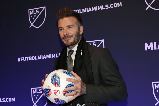 FILE - In this Jan. 29, 2018, file photo, David Beckham poses for a photo at an event where it was announced that Major League Soccer is bringing an expansion team to Miami, in Miami. Beckham's latest soccer plan for Miami might be decided by the city's voters. His target: A golf course. Beckham is scheduled to appear before the Miami city commission next week, as he and his partners aim to move closer to picking a stadium location for their Major League Soccer franchise.(AP Photo/Lynne Sladky, File)