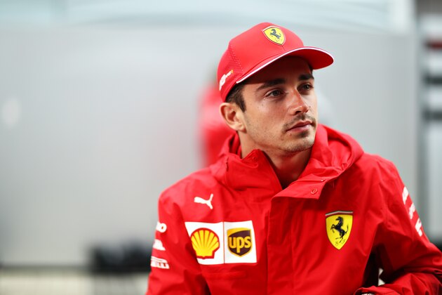 SOCHI, RUSSIA - SEPTEMBER 26: Charles Leclerc of Monaco and Ferrari talks to the media in the Paddock during previews ahead of the F1 Grand Prix of Russia at Sochi Autodrom on September 26, 2019 in Sochi, Russia. (Photo by Mark Thompson/Getty Images)