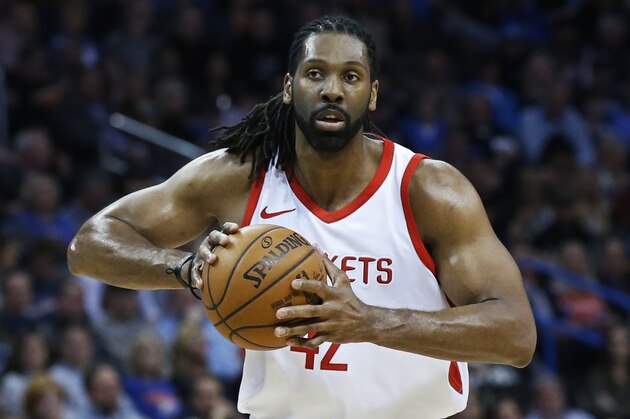 Houston Rockets center Nene (42) during an NBA basketball game between the Houston Rockets and the Oklahoma City Thunder in Oklahoma City, Tuesday, March 6, 2018. (AP Photo/Sue Ogrocki)