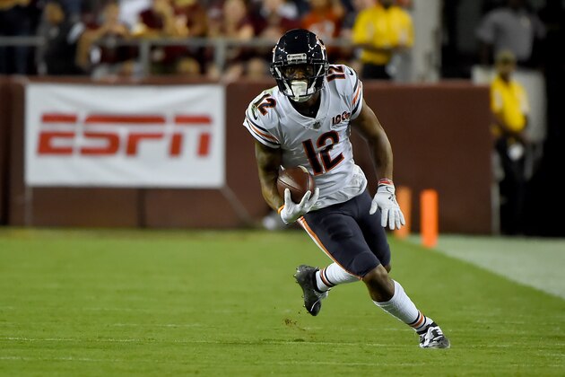 LANDOVER, MD - SEPTEMBER 23: Allen Robinson #12 of the Chicago Bears runs against the Washington Redskins during the first half at FedExField on September 23, 2019 in Landover, Maryland. (Photo by Will Newton/Getty Images)