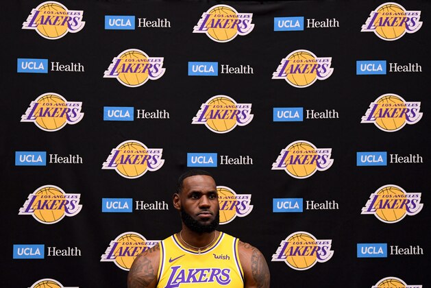 EL SEGUNDO, CALIFORNIA - SEPTEMBER 27:  LeBron James of the Los Angeles Lakers speaks to the press during Los Angeles Laker media day at UCLA Health Training Center on September 27, 2019 in El Segundo, California. (Photo by Harry How/Getty Images)