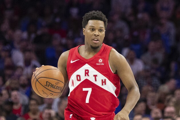 Toronto Raptors' Kyle Lowry in action during the second half of Game 4 of a second-round NBA basketball playoff series against the Philadelphia 76ers, Sunday, May 5, 2019, in Philadelphia. Raptors won 101-96. (AP Photo/Chris Szagola)