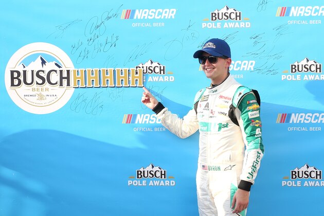 CHARLOTTE, NORTH CAROLINA - SEPTEMBER 27: William Byron, driver of the #24 UniFirst Chevrolet, poses for photos after winning the pole for the Monster Energy NASCAR Cup Series Bank of America ROVAL 400 at Charlotte Motor Speedway on September 27, 2019 in Charlotte, North Carolina. (Photo by Brian Lawdermilk/Getty Images)