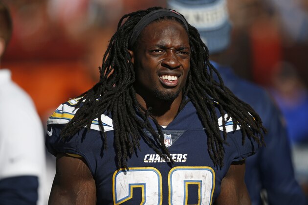 Los Angeles Chargers running back Melvin Gordon watches in the second half during an NFL football game against the Cleveland Browns, Sunday, Oct. 14, 2018, in Cleveland. (AP Photo/Ron Schwane)