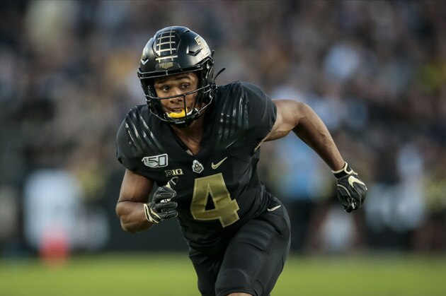 Purdue wide receiver Rondale Moore (4) in action as TCU played Purdue in an NCAA football game on Saturday, Sept. 14, 2019 in West Lafayette, Ind. (AP Photo/AJ Mast)