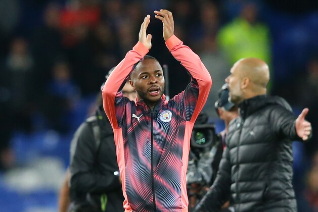 LIVERPOOL, ENGLAND - SEPTEMBER 28: Raheem Sterling of Manchester City acknowledges the fans after his sides victory in the Premier League match between Everton FC and Manchester City at Goodison Park on September 28, 2019 in Liverpool, United Kingdom. (Photo by Alex Livesey/Getty Images)