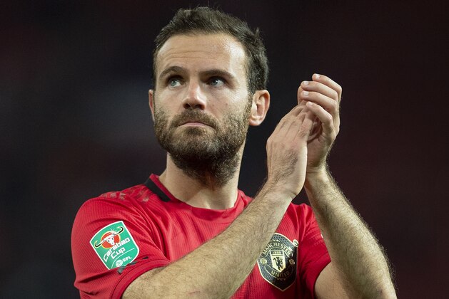 MANCHESTER, ENGLAND - SEPTEMBER 25: Juan Mata of Manchester United applauds the fans after the Carabao Cup Third Round match between Manchester United and Rochdale at Old Trafford on September 25, 2019 in Manchester, England. (Photo by Visionhaus/Getty Images)