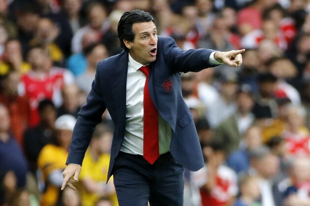 Arsenal's Spanish head coach Unai Emery gestures on the touchline during the English Premier League football match between Arsenal and Aston Villa at the Emirates Stadium in London on September 22, 2019. (Photo by Tolga AKMEN / AFP) / RESTRICTED TO EDITORIAL USE. No use with unauthorized audio, video, data, fixture lists, club/league logos or 'live' services. Online in-match use limited to 120 images. An additional 40 images may be used in extra time. No video emulation. Social media in-match use limited to 120 images. An additional 40 images may be used in extra time. No use in betting publications, games or single club/league/player publications. / (Photo credit should read TOLGA AKMEN/AFP/Getty Images) Arsenal's Spanish head coach Unai Emery gestures on the touchline during the English Premier League football match between Arsenal and Aston Villa at the Emirates Stadium in London on September 22, 2019. (Photo by Tolga AKMEN / AFP) / RESTRICTED TO EDITORIAL USE. No use with unauthorized audio, video, data, fixture lists, club/league logos or 'live' services. Online in-match use limited to 120 images. An additional 40 images may be used in extra time. No video emulation. Social media in-match use limited to 120 images. An additional 40 images may be used in extra time. No use in betting publications, games or single club/league/player publications. / (Photo credit should read TOLGA AKMEN/AFP/Getty Images)