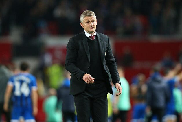 MANCHESTER, ENGLAND - SEPTEMBER 25: Ole Gunnar Solskjaer the manager of Manchester United looks on after the Carabao Cup Third Round match between Manchester United and Rochdale at Old Trafford on September 25, 2019 in Manchester, England. (Photo by Alex Livesey/Getty Images)