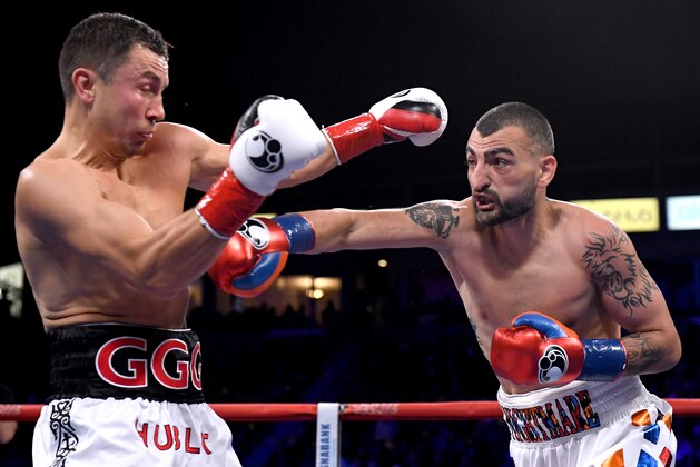 CARSON, CA - MAY 05:  Vanes Martirosyan punches  Gennady Golovkin losing to Golovkin in a second round knockout during the WBC-WBA Middleweight Championship at StubHub Center on May 5, 2018 in Carson, California.  (Photo by Harry How/Getty Images)