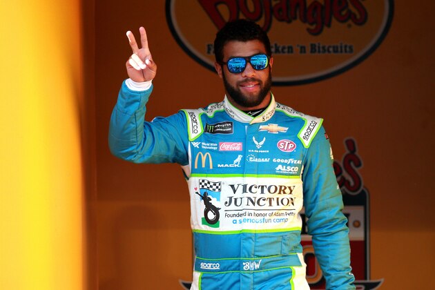 DARLINGTON, SOUTH CAROLINA - SEPTEMBER 01: Bubba Wallace, driver of the #43 Victory Junction 15th Anniversary Chevrolet, walks on stage during driver intros for the Monster Energy NASCAR Cup Series Bojangles' Southern 500 at Darlington Raceway on September 01, 2019 in Darlington, South Carolina. (Photo by Sean Gardner/Getty Images)
