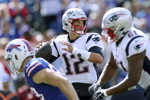 New England Patriots quarterback Tom Brady passes against the Buffalo Bills in the first half of an NFL football game, Sunday, Sept. 29, 2019, in Orchard Park, N.Y. (AP Photo/Ron Schwane)