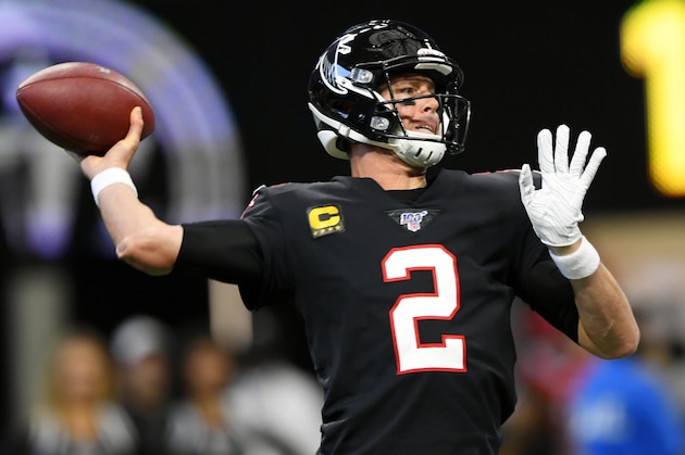 Atlanta Falcons quarterback Matt Ryan (2) works against the Tennessee Titans during the first half of an NFL football game, Sunday, Sept. 29, 2019, in Atlanta. (AP Photo/John Amis)