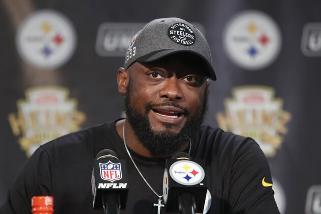 Pittsburgh Steelers head coach Mike Tomlin talks with reporters following a 27-3 win over the Cincinnati Bengals in an NFL football game in Pittsburgh, Monday, Sept. 30, 2019. (AP Photo/Tom E. Puskar)