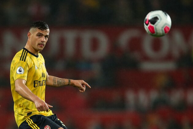 MANCHESTER, ENGLAND - SEPTEMBER 30: Granit Xhaka of Arsenal during the Premier League match between Manchester United and Arsenal FC at Old Trafford on September 30, 2019 in Manchester, United Kingdom. (Photo by Robbie Jay Barratt - AMA/Getty Images)