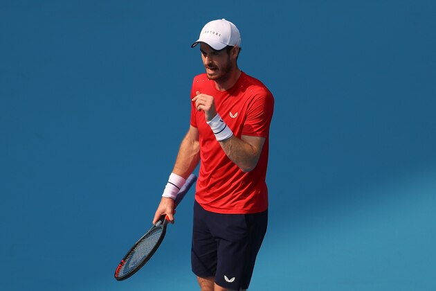 BEIJING, CHINA - OCTOBER 01:  Andy Murray of Great Britain reacts during the Men's singles first round match against  Matteo Berrettini of Italy of 2019 China Open at the China National Tennis Center on October 1, 2019 in Beijing, China.  (Photo by Lintao Zhang/Getty Images)