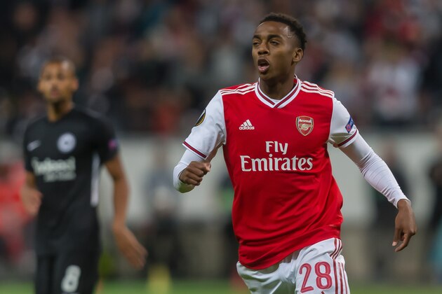 FRANKFURT AM MAIN, GERMANY - SEPTEMBER 19: Joe Willock of Arsenal FC looks on during the UEFA Europa League group F match between Eintracht Frankfurt and Arsenal FC at  on September 19, 2019 in Frankfurt am Main, Germany. (Photo by TF-Images/Getty Images)