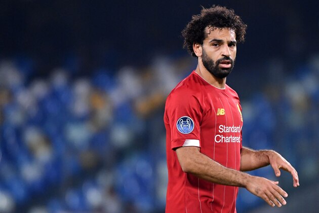 Liverpool's Egyptian midfielder Mohamed Salah reacts during the UEFA Champions League Group E football match Napoli vs Liverpool on September 17, 2019 at the San Paolo stadium in Naples. (Photo by Alberto PIZZOLI / AFP)        (Photo credit should read ALBERTO PIZZOLI/AFP/Getty Images)