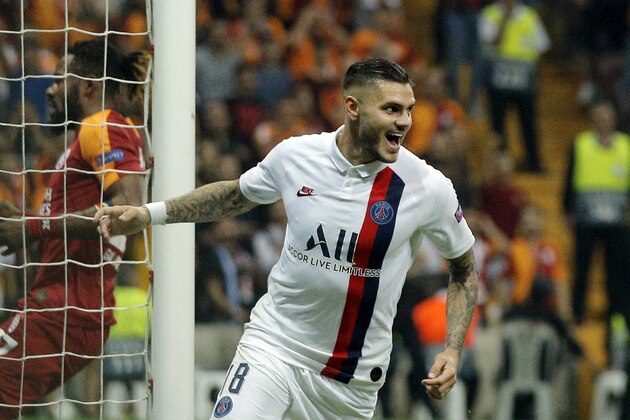 ISTANBUL, TURKEY - OCTOBER 01: Mauro Icardi of Paris Saint-Germain  celebrates after scoring his team's first goal during the UEFA Champions League group A match between Galatasaray and Paris Saint-Germain at Turk Telekom Arena on October 01, 2019 in Istanbul, Turkey. (Photo by Dean Mouhtaropoulos/Getty Images)