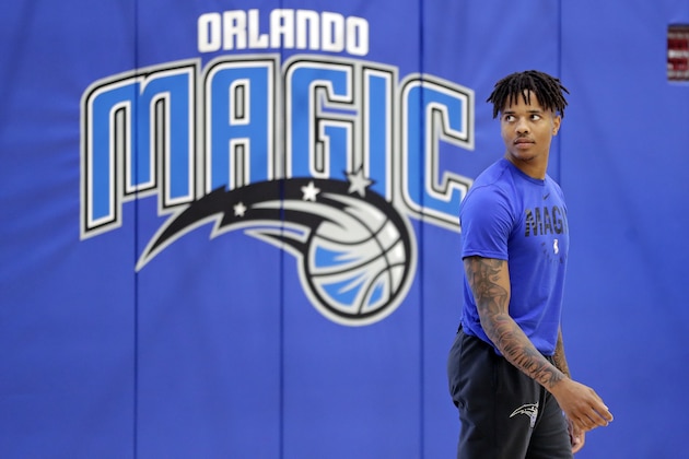 Orlando Magic guard Markelle Fultz walks across the court during a voluntary NBA basketball workout at the teams practice facility, Wednesday, Sept. 25, 2019, in Orlando, Fla. (AP Photo/John Raoux)
