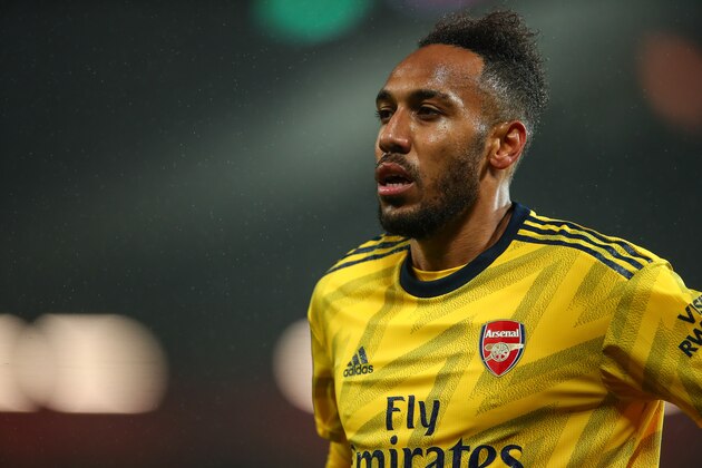 MANCHESTER, ENGLAND - SEPTEMBER 30: Pierre-Emerick Aubameyang of Arsenal during the Premier League match between Manchester United and Arsenal FC at Old Trafford on September 30, 2019 in Manchester, United Kingdom. (Photo by Robbie Jay Barratt - AMA/Getty Images)
