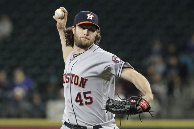 Houston Astros starting pitcher Gerrit Cole throws the ball during a baseball game against the Seattle Mariners, Tuesday, Sept. 24, 2019, in Seattle. (AP Photo/Ted S. Warren)
