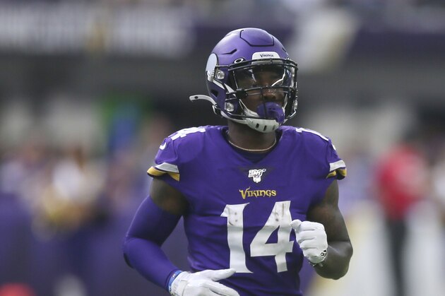 Minnesota Vikings wide receiver Stefon Diggs goes to his position set during an NFL football game, Sunday, Sept. 22, 2019, in Minneapolis. (AP Photo/Jim Mone)