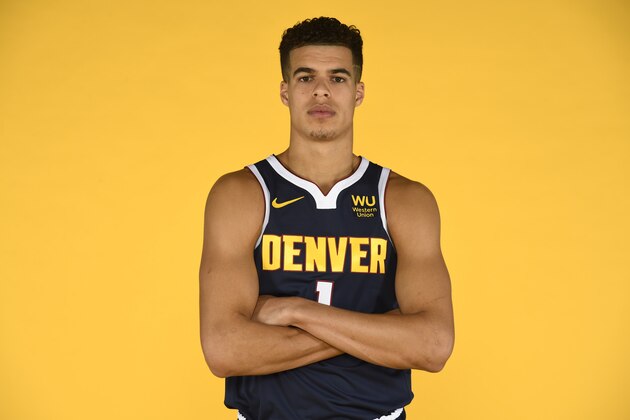 DENVER, CO - SEPTEMBER 30: Michael Porter Jr. #1 of the Denver Nuggets poses for a portrait during the Denver Nuggets Media Day  at Pepsi Center on September 30, 2019 in Denver, Colorado. NOTE TO USER: User expressly acknowledges and agrees that, by downloading and/or using this photograph, user is consenting to the terms and conditions of the Getty Images License Agreement. (Photo by Justin Tafoya/Getty Images)