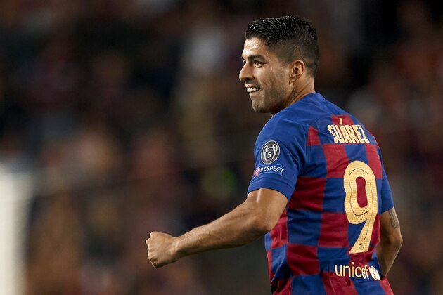 BARCELONA, SPAIN - OCTOBER 02: Luis Suarez of FC Barcelona celebrates their team's first goal during the UEFA Champions League group F match between FC Barcelona and Inter at Camp Nou on October 02, 2019 in Barcelona, Spain. (Photo by Quality Sport Images/Getty Images)