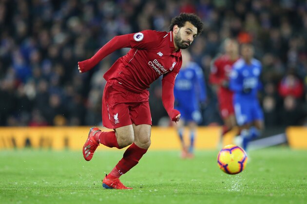 LIVERPOOL, ENGLAND - JANUARY 30:  Mohamed Salah of Liverpool FC runs with the ball during the Premier League match between Liverpool FC and Leicester City at Anfield on January 30, 2019 in Liverpool, United Kingdom.  (Photo by Alex Livesey - Danehouse/Getty Images)