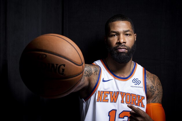 TARRYTOWN, NY - SEPTEMBER 30: Marcus Morris #13 of the New York Knicks poses for a portrait during media day on September 30, 2019 at the Madison Square Garden Training Center in Tarrytown, New York. NOTE TO USER: User expressly acknowledges and agrees that, by downloading and/or using this photograph, user is consenting to the terms and conditions of the Getty Images License Agreement. Mandatory Copyright Notice: Copyright 2019 NBAE (Photo by Michelle Farsi/NBAE via Getty Images)