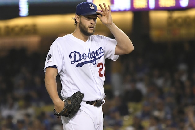 LOS ANGELES, CA - SEPTEMBER 20: Clayton Kershaw #22 of the Los Angeles Dodgers after giving up a home run to Garrett Hampson #1of the Colorado Rockies at Dodger Stadium on September 20, 2019 in Los Angeles, California. The Dodgers won 12-5.  (Photo by John McCoy/Getty Images)