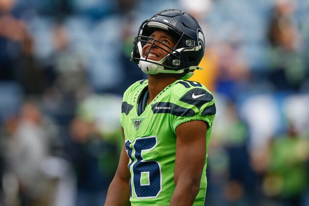SEATTLE, WA - OCTOBER 03:  Wide receiver Tyler Lockett #16 of the Seattle Seahawks looks on prior to the game against the Los Angeles Rams at CenturyLink Field on October 3, 2019 in Seattle, Washington.  (Photo by Otto Greule Jr/Getty Images)