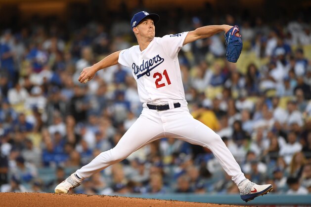 LOS ANGELES, CALIFORNIA - OCTOBER 03: Starting pitcher Walker Buehler #21 of the Los Angeles Dodgers delivers in the first inning of game one of the National League Division Series against the Washington Nationals at Dodger Stadium on October 03, 2019 in Los Angeles, California. (Photo by Harry How/Getty Images)