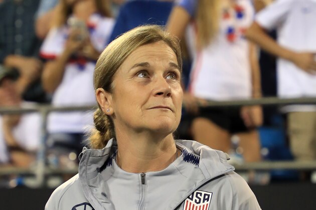 CHARLOTTE, NORTH CAROLINA - OCTOBER 03: Head coach Jill Ellis of the United States watches on before their game against the Korea Republic at Bank of America Stadium on October 03, 2019 in Charlotte, North Carolina. (Photo by Streeter Lecka/Getty Images)