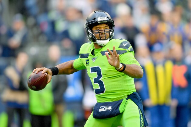 SEATTLE, WASHINGTON - OCTOBER 03: Russell Wilson #3 of the Seattle Seahawks passes the ball during the game against the Los Angeles Rams at CenturyLink Field on October 03, 2019 in Seattle, Washington. (Photo by Alika Jenner/Getty Images)