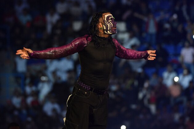 Jeff Hardy makes his way to the ring during the WWE World Cup Quarterfinal match as part of as part of the World Wrestling Entertainment (WWE) Crown Jewel pay-per-view at the King Saud University Stadium in Riyadh on November 2, 2018. (Photo by Fayez Nureldine / AFP)        (Photo credit should read FAYEZ NURELDINE/AFP/Getty Images)