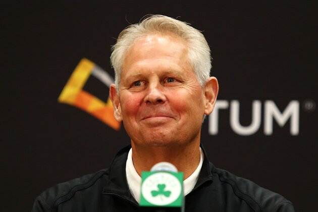 BOSTON, MASSACHUSETTS - JULY 17: Celtics President of Basketball Operations Danny Ainge reacts during a press conference introducing Kemba Walker (not pictured) and Enes Kanter (not pictured) at the Auerbach Center at New Balance World Headquarters on July 17, 2019 in Boston, Massachusetts. (Photo by Tim Bradbury/Getty Images)