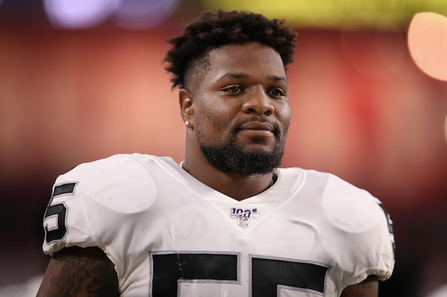 GLENDALE, ARIZONA - AUGUST 15:  Outside linebacker Vontaze Burfict #55 of the Oakland Raiders walks the sidelines during the first half of the NFL preseason game against the Arizona Cardinals at State Farm Stadium on August 15, 2019 in Glendale, Arizona. (Photo by Christian Petersen/Getty Images)