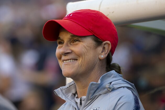 PHILADELPHIA, PA - AUGUST 29: Head coach Jill Ellis of the United States looks on prior to the second game of the USWNT Victory Tour against Portugal at Lincoln Financial Field on August 29, 2019 in Philadelphia, Pennsylvania. The United States defeated Portugal 4-0. (Photo by Mitchell Leff/Getty Images)
