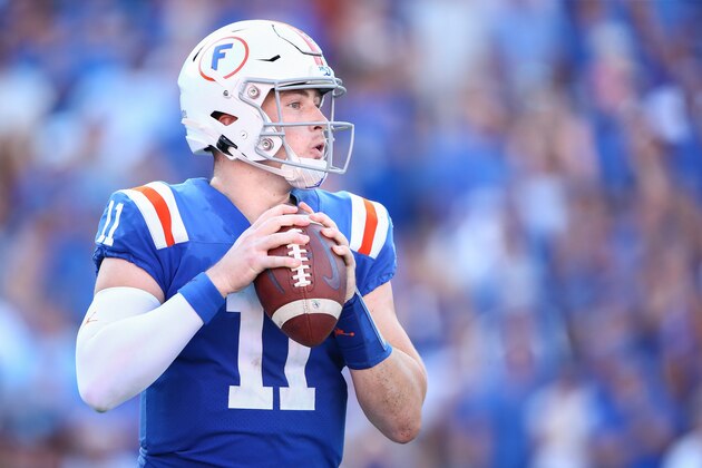 GAINESVILLE, FLORIDA - OCTOBER 05: Kyle Trask #11 of the Florida Gators looks on during the second quarter of a game against the Auburn Tigers at Ben Hill Griffin Stadium on October 05, 2019 in Gainesville, Florida. (Photo by James Gilbert/Getty Images)