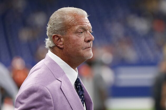 INDIANAPOLIS, INDIANA - AUGUST 17: Indianapolis Colts owner Jim Irsay  on the field before the preseason game against the Cleveland Browns at Lucas Oil Stadium on August 17, 2019 in Indianapolis, Indiana. (Photo by Justin Casterline/Getty Images)