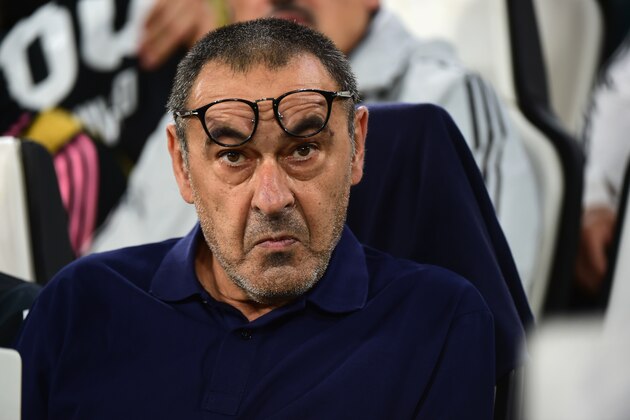 TURIN, ITALY - OCTOBER 01:  Head Coach of Juventus Maurizio Sarri looks on during the UEFA Champions League group D match between Juventus and Bayer Leverkusen at Juventus Arena on October 1, 2019 in Turin, Italy.  (Photo by Pier Marco Tacca/Getty Images)