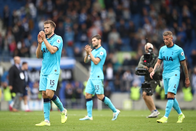 BRIGHTON, ENGLAND - OCTOBER 05: Eric Dier of Tottenham Hotspur applauds fans after the Premier League match between Brighton & Hove Albion and Tottenham Hotspur at American Express Community Stadium on October 05, 2019 in Brighton, United Kingdom. (Photo by Bryn Lennon/Getty Images)