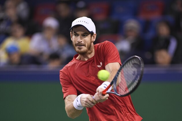 SHANGHAI, CHINA - OCTOBER 07: Andy Murray of Great Britain in action against Juan Ignacio Londero of Argentina during 2019 Rolex Shanghai Masters at Qi Zhong Tennis Centre on October 7, 2019 in Shanghai, China. (Photo by Fred Lee/Getty Images)
