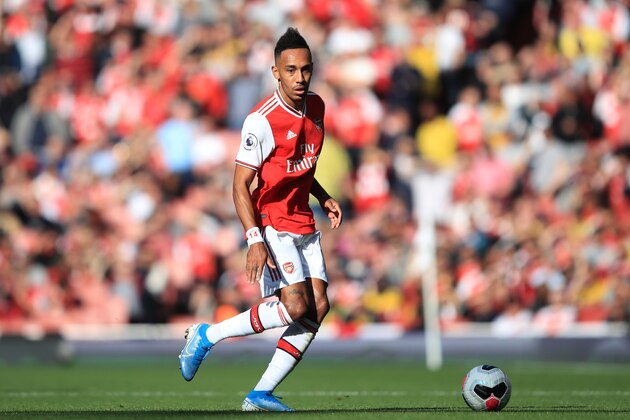 LONDON, ENGLAND - OCTOBER 06: Pierre-Emerick Aubameyang of Arsenal during the Premier League match between Arsenal FC and AFC Bournemouth  at Emirates Stadium on October 6, 2019 in London, United Kingdom. (Photo by Marc Atkins/Getty Images)