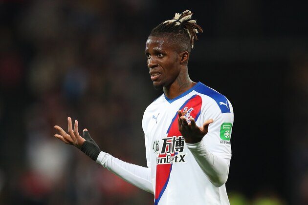 LONDON, ENGLAND - OCTOBER 05: Wilfried Zaha of Crystal Palace reacts during the Premier League match between West Ham United and Crystal Palace at London Stadium on October 05, 2019 in London, United Kingdom. (Photo by Catherine Ivill/Getty Images)