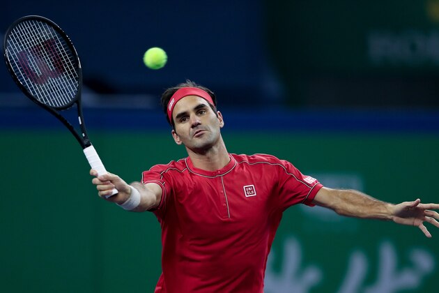 SHANGHAI, CHINA - OCTOBER 08:  Roger Federer of Switzerland returns a shot against Albert Ramos-Vinolas of Spain on day four of 2019 Rolex Shanghai Masters at Qi Zhong Tennis Centre on October 8, 2019 in Shanghai, China.  (Photo by Lintao Zhang/Getty Images)