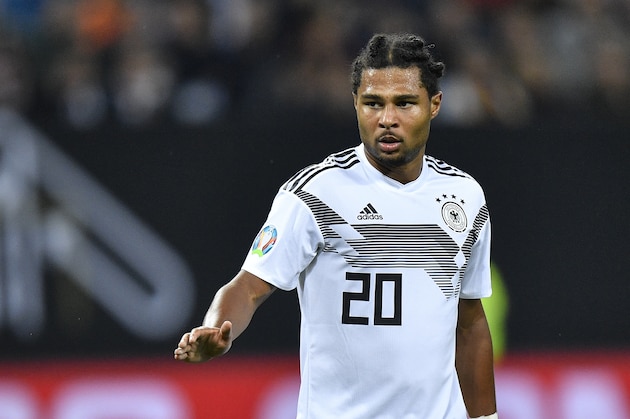 Germany's Serge Gnabry plays during the Euro 2020 group C qualifying soccer match between Germany and The Netherlands in Hamburg, Germany, Friday Sept. 6, 2019. (AP Photo/Martin Meissner)